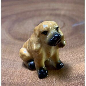Vintage Miniature Porcelain Spaniel Dog Figurine Brown & Black Hand-Painted Coll